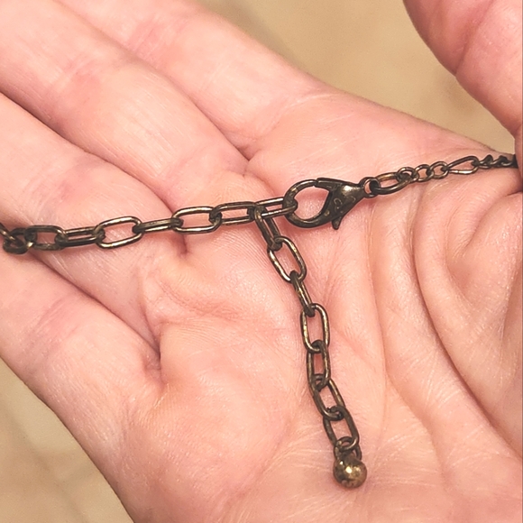 Macy's Faux Smoky Quartz Faceted Kite Antiqued Brass Tone Necklace - Picture 6 of 6